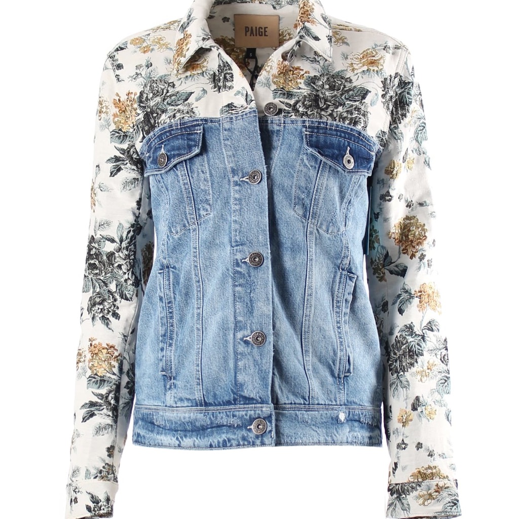 Paige Harrison Button-Front Denim Jacket With Floral Embossing Size Xs